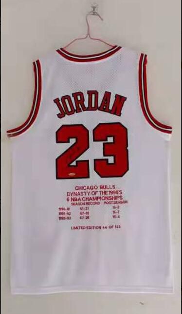 Men Chicago Bulls 23 Jordan White 95-98 Triple Crown signature Limited Edition NBA Jersey